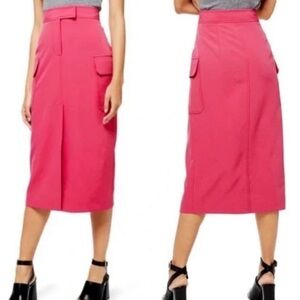 💕 Topshop bubblegum Pink Cargo Pocket Pencil Skirt size 8 front slit casual glam